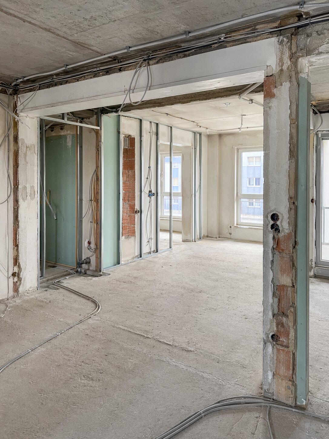 Rohbauzustand vor Trockenbau und Innenausbau